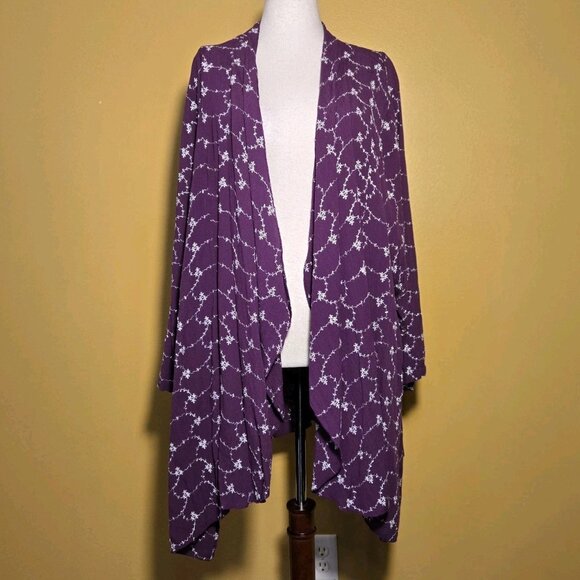 Roaman's Women Purple Long Cardigan Duster Purple Floral Rayon 34W 5-3687-0 Flow - Picture 2 of 9